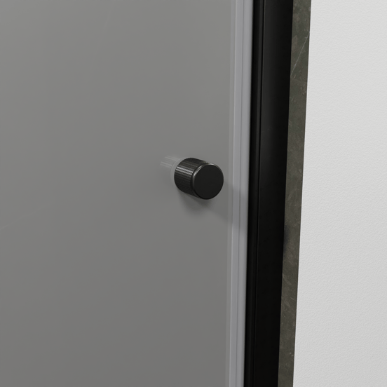 Luca Varess Kuresa douche draaideur 85 x 200 cm helder glas met matte strook mat zwart profiel