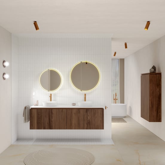 Balmani Eclips hängendes möbelstück Waschtischunterschränke 180 x 55 cm Amerikanischer Nussbaum 4 Schubladen