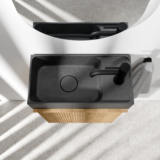 Balmani Forma hängendes Badmöbel Set (Gäste WC): 42 x 21 cm, Eiche Natur, Dama Waschtisch, poliertem Granit