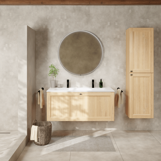 Balmani Lemon Badhochschrank: Hängend, Naturbelassene Eiche Furnier, 45 x 35 x 169 cm