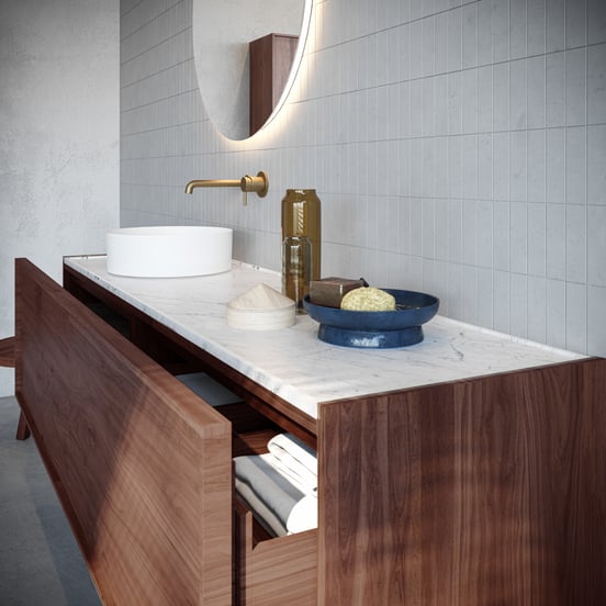 Balmani Quadro meuble sous-lavabo suspendu 184 x 53 cm noyer Américain 4 tiroirs