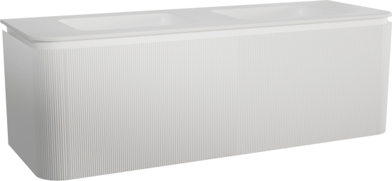 Balmani Moon zwevend badmeubel 160 x 55 cm mat wit met Moon dubbele wastafel in solid surface mat wit, Verticale symmetrische rechte ribbel