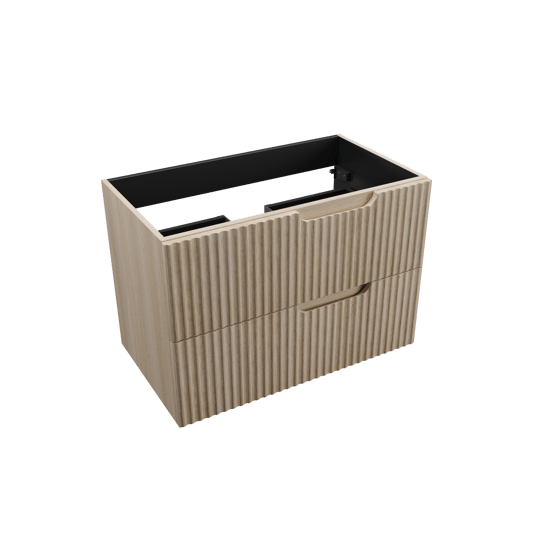 Linie Ribbo hängender Waschbeckenunterschrank: 80 x 46 cm, Eiche hell, 2 Schubladen