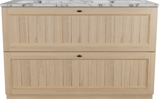 Balmani Lemon staand badmeubel 135 x 55 cm, fineer naturel eiken met Tablo Arcato dubbele wastafel in carrara