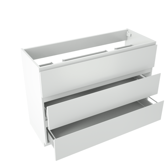 Storke Delta meuble sous-lavabo a poser 120 x 48 cm blanc mat 3 tiroirs 2 découpés de siphon