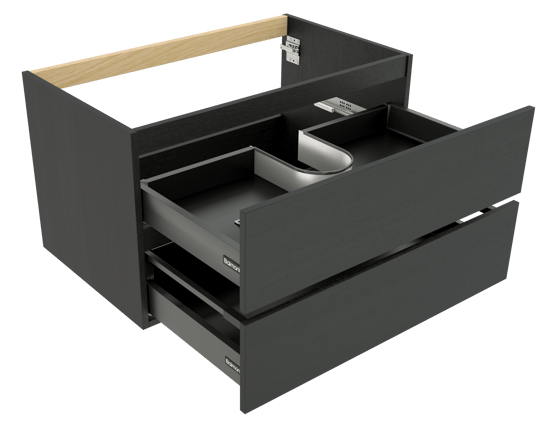 Balmani Lucida hängender Waschbeckenunterschrank: 90 x 55 cm, Eiche Schwarz, 2 Schubladen