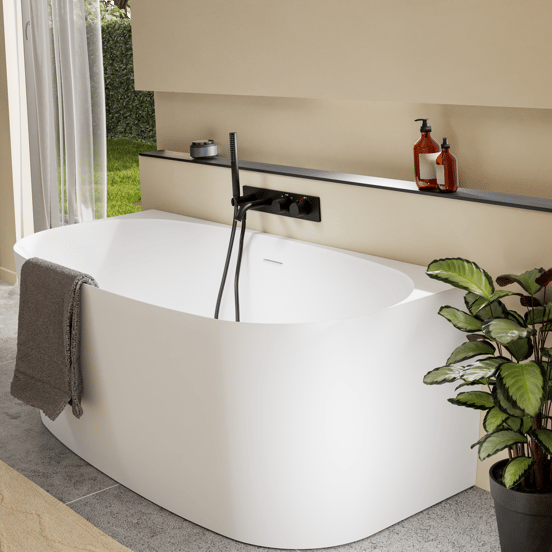 Blaufoss Round thermostatische inbouw badkraan met douchekop Mat Zwart incl. inbouwelement