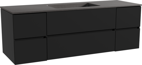 Storke Edge meuble salle de bains suspendu 155 x 52 cm noir mat avec Scuro plan simple en quartz noir mat