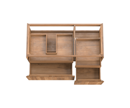 Balmani Idra hängender Waschbeckenunterschrank: 120 x 55 cm, asymmetrisch links, Teak, 4 Schubladen