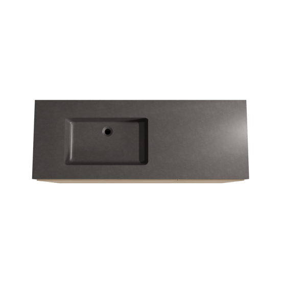 Storke Edge staand badmeubel 140 x 52 cm ruw eiken met Scuro High asymmetrisch linkse wastafel in kwarts mat zwart