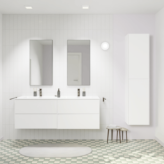 Storke Edge zwevend badmeubel 150 x 52 cm mat wit met Mata dubbele wastafel in solid surface mat wit