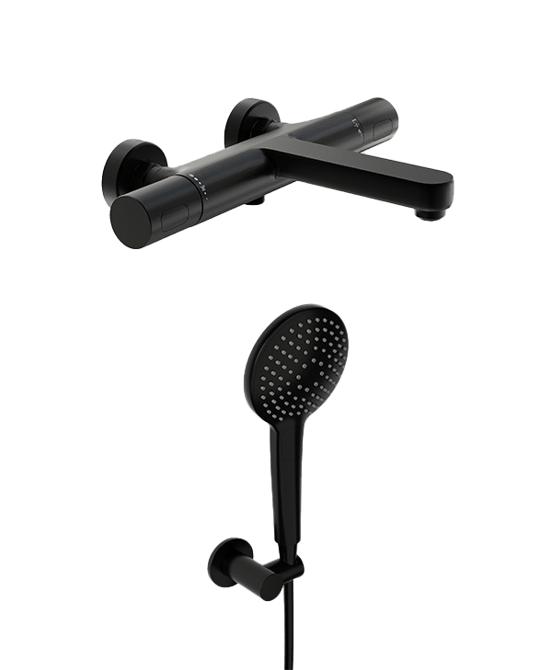 Blaufoss Apollo thermostatische kraan muurmontage opbouw badkraan mat zwart