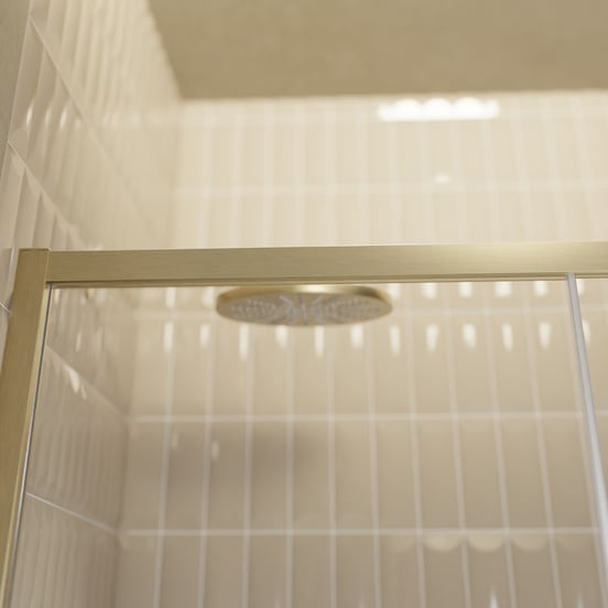 Balmani Senses Design Dusche Schiebetür, umkehrbar, 180 cm x 210 cm, Klarglas, Profil Brushed Champagner Gold, inklusive Coating