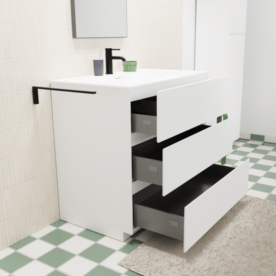 Storke Edge staand badmeubel 85 x 52 cm mat wit met Mata enkele wastafel in solid surface mat wit