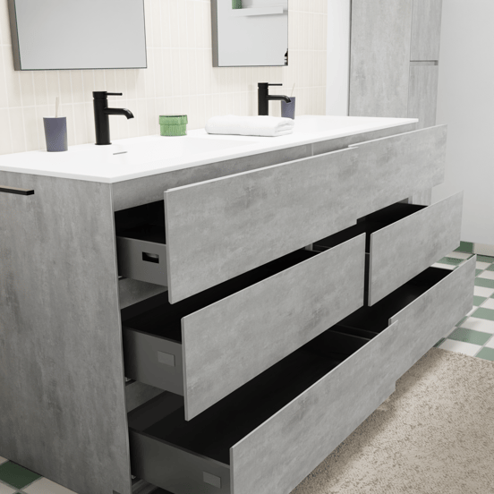 Storke Edge meuble salle de bains à poser 170 x 52 cm béton gris foncé avec Mata double vasque en solid surface blanc mat