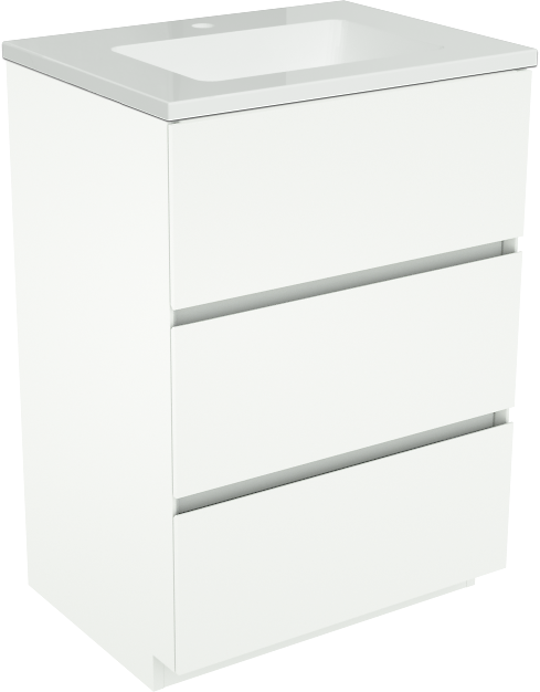 Storke Edge freistehendes Möbelstück Set: 60 x 46 cm, Weiß matt, mit Diva Einzelwaschtisch, Marmorkomposit Weiß glänzend