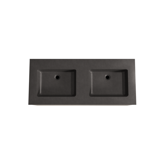 Storke Ribs meuble salle de bains suspendu 120 x 52 cm chêne brut avec Scuro double vasque en quartz noir mat, Nervure droite symétrique verticale