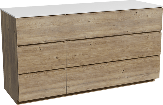 Storke Edge staand badmeubel 150 x 52 cm ruw eiken met Tavola enkel of dubbel wastafelblad in solid surface mat wit