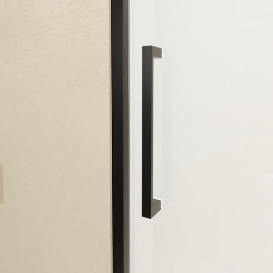 Balmani Senses Design Dusche Schiebetür, Rechts, 160 cm x 210 cm, Klarglas mit mattiertem Streifen, Profil Schwarz