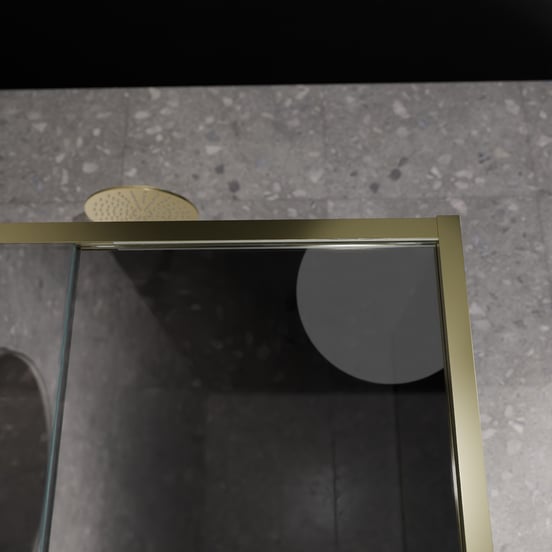 Balmani Senses Design douche d'angle avec porte coulissante à gauche et paroi latérale fixe, 160 x 100 cm, Verre miroir reflex, Profil Brushed Champagne Gold