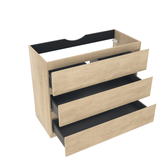 Linie Lado staande wastafelonderkast 100 x 46 cm wit eiken 3 lades