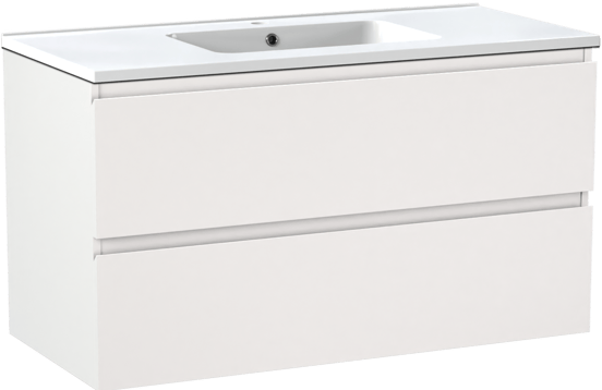 Linie Lado meuble salle de bains suspendu 100 x 46 cm blanc mat avec Vano plan simple en marbre composite blanc brillant
