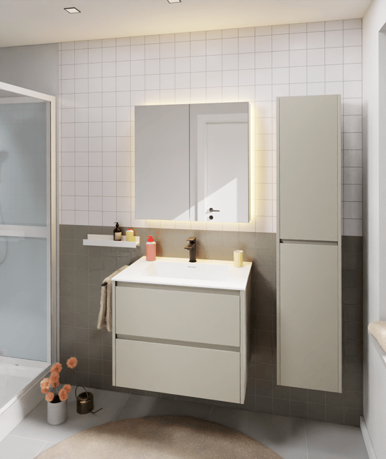 Storke Seda Badhochschrank: Hängend, Seidengrau, 40 x 35 x 170 cm