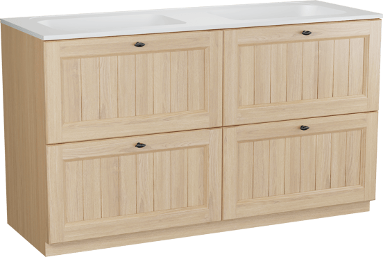 Balmani Lemon meuble salle de bains à poser 150 x 55 cm, placage chêne naturel avec Tablo Strada double vasque en blanc mat