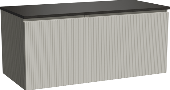 Storke Ribs zwevend badmeubel 110 x 52 cm zijdegrijs met Panton enkel wastafelblad in gepoedercoate mdf mat zwart, Verticale symmetrische rechte ribbel