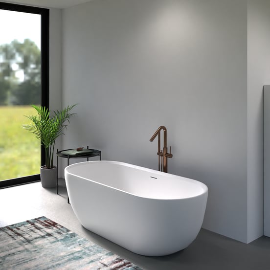 Blaufoss Round Move freistehende Badewannenarmatur: Brushed Rosegold, mit Brausekopf