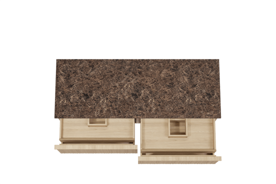 Balmani Forma zwevend badmeubel 150 x 55 cm naturel eiken met Stretto enkel of dubbel wastafelblad in marmer dark emperador, Verticale asymmetrische ronde ribbel