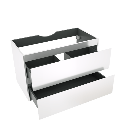 Linie Lado hängender Waschbeckenunterschrank: 90 x 46 cm, Weiß Glänzend, 2 Schubladen