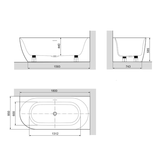Luca Varess Otello baignoire d'angle droite duo 180 x 85 cm acrylique blanc mat