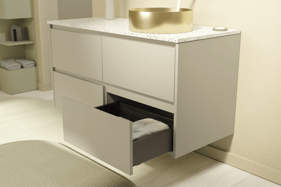 Storke Seda meuble sous-vasque suspendu 130 x 52 cm soie grise 4 tiroirs