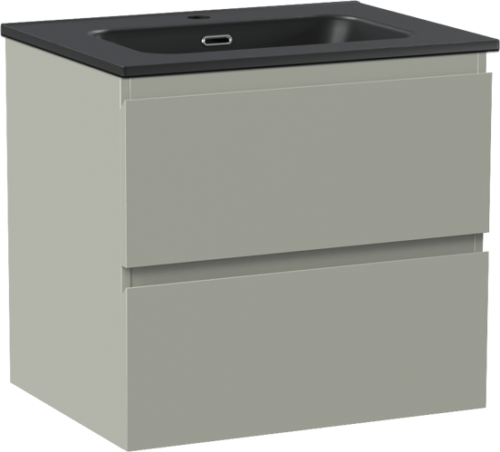 Linie Lado zwevend badmeubel 60 x 46 cm greige met Baro enkele wastafel in porselein mat zwart