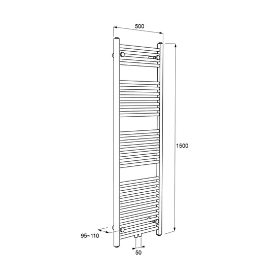Vipera Kanza enkele handdoekradiator 50 x 150 cm elektrische verwarming hoogglans wit zij- en middenaansluiting 679W, weerstand inbegrepen
