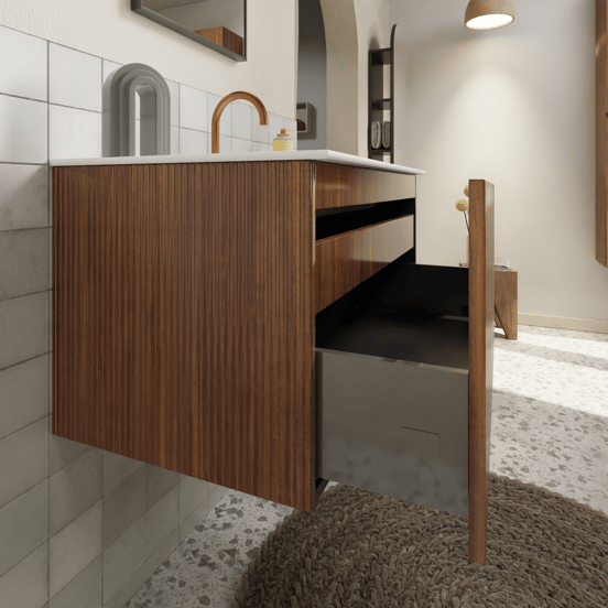 Storke Ribs hängender Waschbeckenunterschrank: 85 x 52 cm, Nussbaum, 2 Schubladen