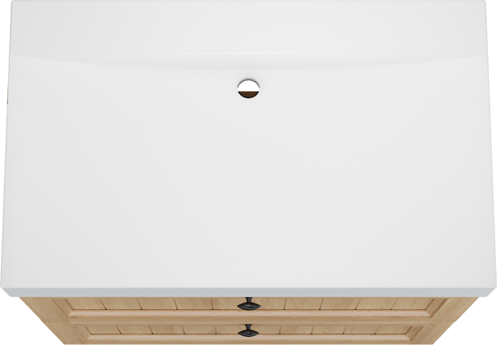 Balmani Lemon staand badkamermeubel 90 x 55 cm, fineer natuur eik met Wave enkele wastafel in mat wit