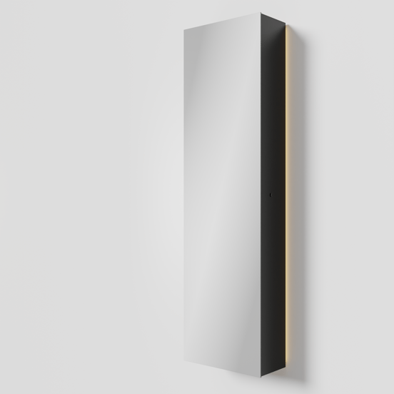 Balmani Mara hängendes Badhochschränke mit Spiegel 45 x 160 cm Schwarz Matt mit Spiegelbeleuchtung