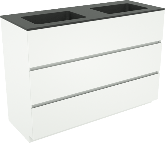 Storke Edge staand badmeubel 120 x 46 cm mat wit met Scuro dubbele wastafel in kwarts mat zwart