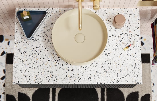 Balmani Stretto Einzel Waschtischplatte Bianco Nero Terrazzo 90 x 55 cm