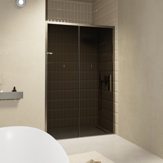 Balmani Senses Design Dusche Schiebetür, umkehrbar, 120 cm x 210 cm, Rauchglas, Profil Brushed GunMetal