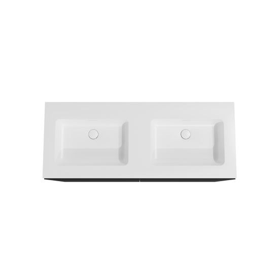 Storke Edge meuble salle de bains à poser 130 x 52 cm noir mat avec Mata double vasque en solid surface blanc mat