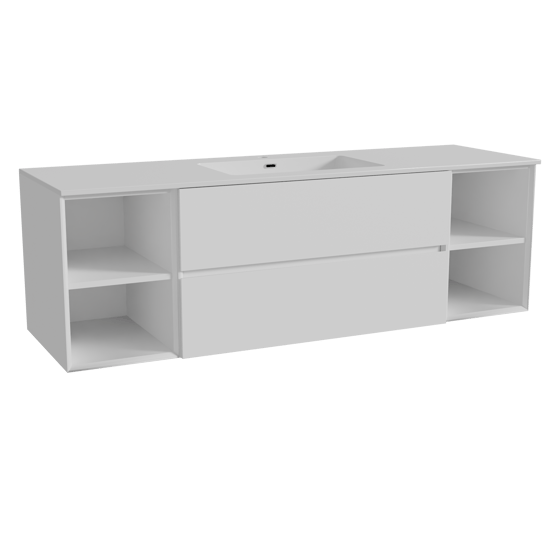 Storke Edge meuble salle de bains suspendu 165 x 52 cm blanc mat avec Diva plan simple en marbre composite blanc brillant