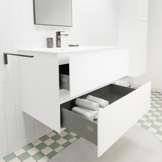 Storke Edge zwevend badmeubel 75 x 52 cm mat wit met Mata enkele wastafel in solid surface mat wit