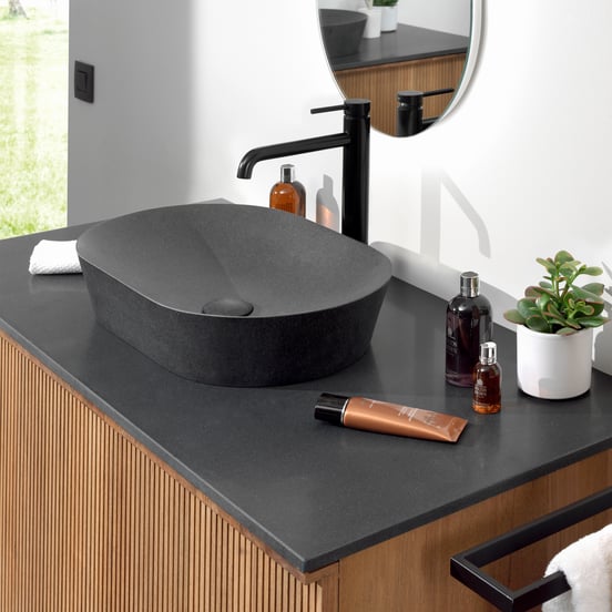 Blaufoss Round Waschbecken Armatur: Erhöht, Schwarz matt