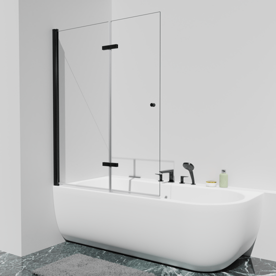 Luca Varess Kuresa pare-baignoire pliant en 2 pièces 120 cm verre transparent profil noir mat