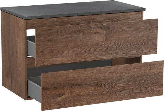 Linie Lado meuble salle de bains suspendu 90 x 46 cm chêne brun avec Lado tablette simple en mélaminé ardoise gris