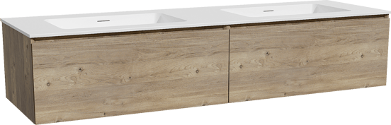 Storke Edge meuble salle de bains suspendu 170 x 52 cm chêne brut avec Mata double vasque en solid surface blanc mat