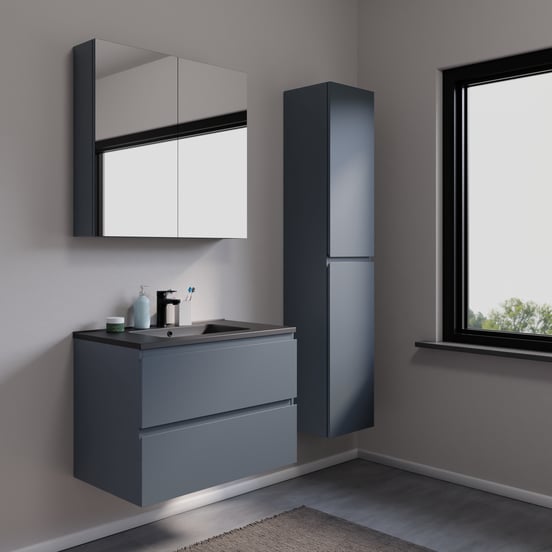 Linie Lado hängender Hochschrank Blau Anthrazit 35 x 30 x 170 cm